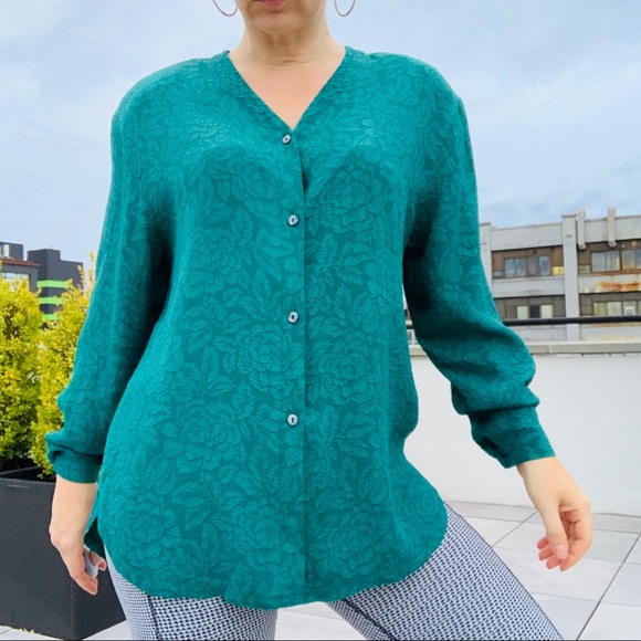 Zara Silk Lux Victorian Bohemian Convex Textured Elevated 3D Flower Top Blouse - Picture 2 of 16